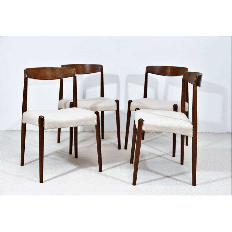 Set of 4 vintage Danish walnut and woolen chairs