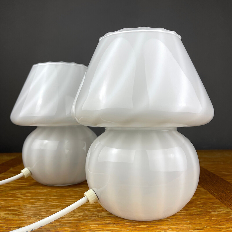 Paire de lampes de table vintage en verre de Murano Mushroom, Italie 1970