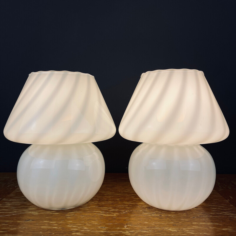 Pair of vintage Murano glass table lamps Mushroom, Italy 1970s