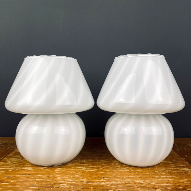 Pair of vintage Murano glass table lamps Mushroom, Italy 1970s