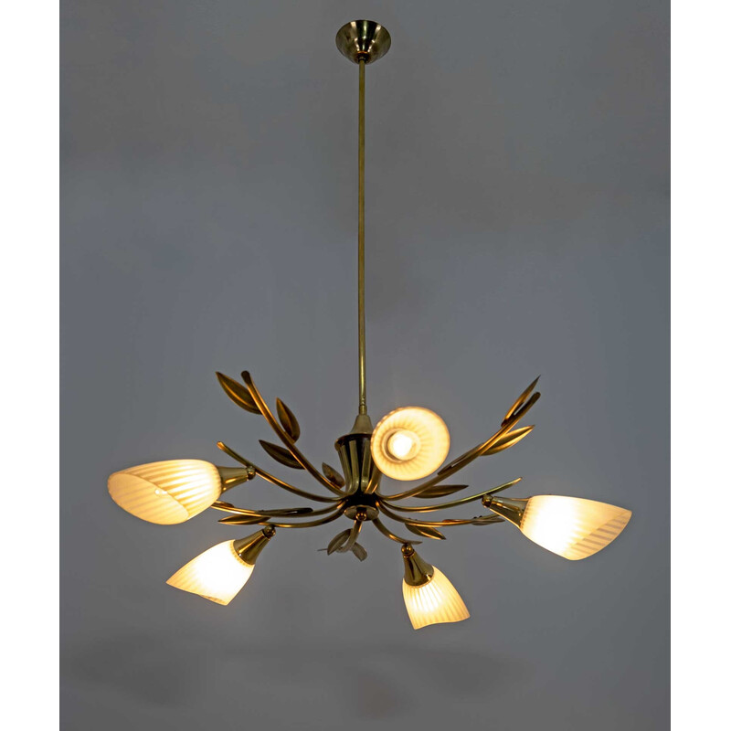 Mid-century Italian brass and glass chandelier, 1960s