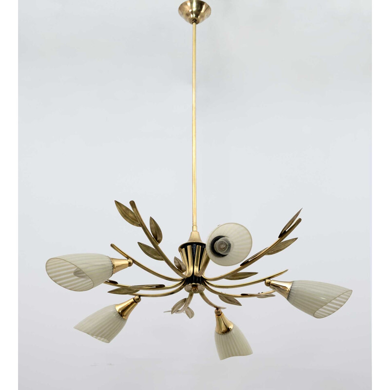 Mid-century Italian brass and glass chandelier, 1960s