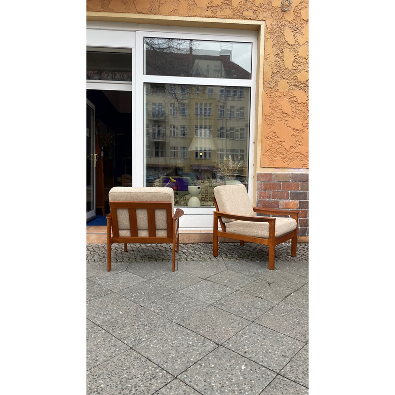 Pair of vintage Danish Scandinavian teak armchairs by Sven Ellekaer for Komfort, 1960