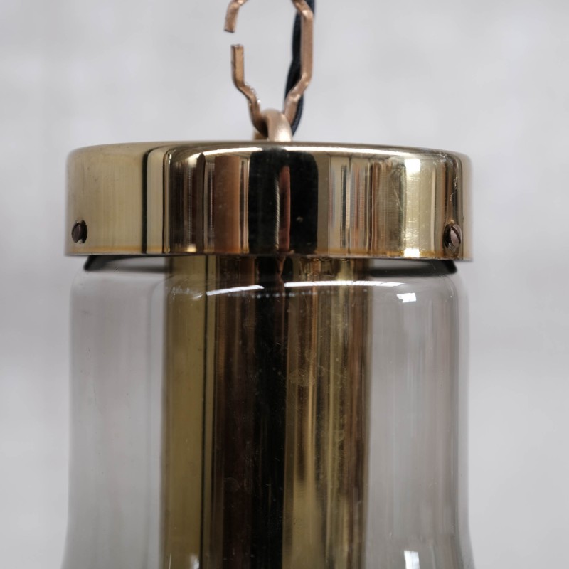 Mid-century smoked glass and brass pendant laps by Raak, Holland 1980s