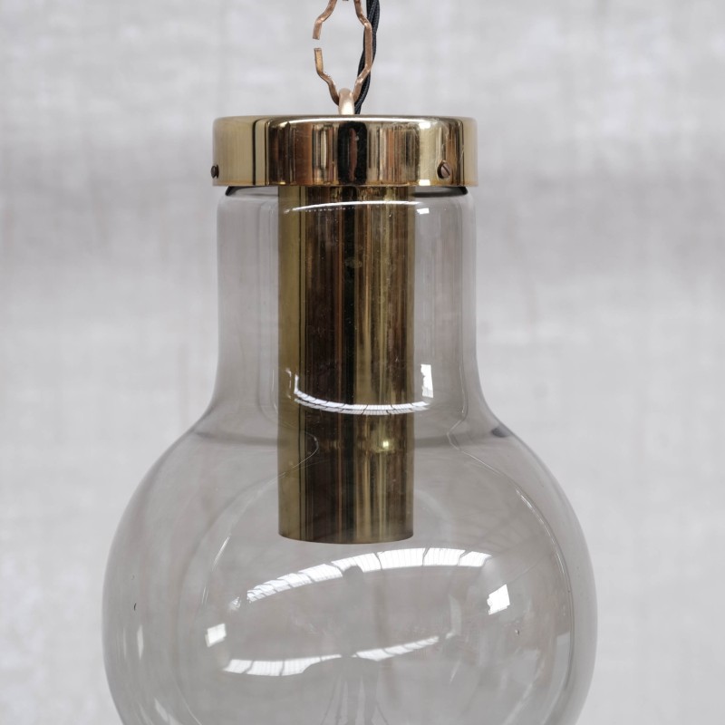 Mid-century smoked glass and brass pendant laps by Raak, Holland 1980s