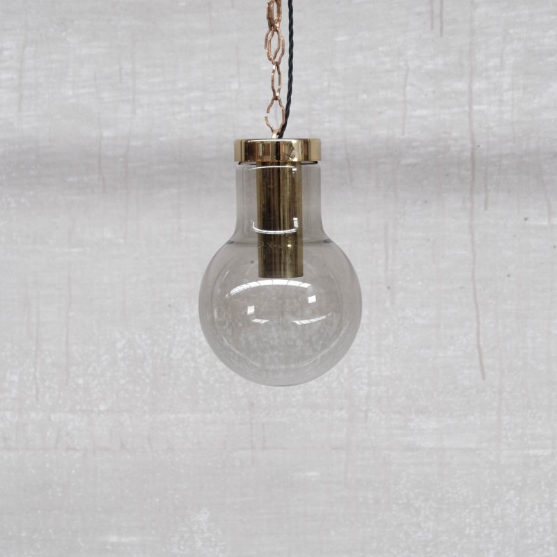 Mid-century smoked glass and brass pendant laps by Raak, Holland 1980s