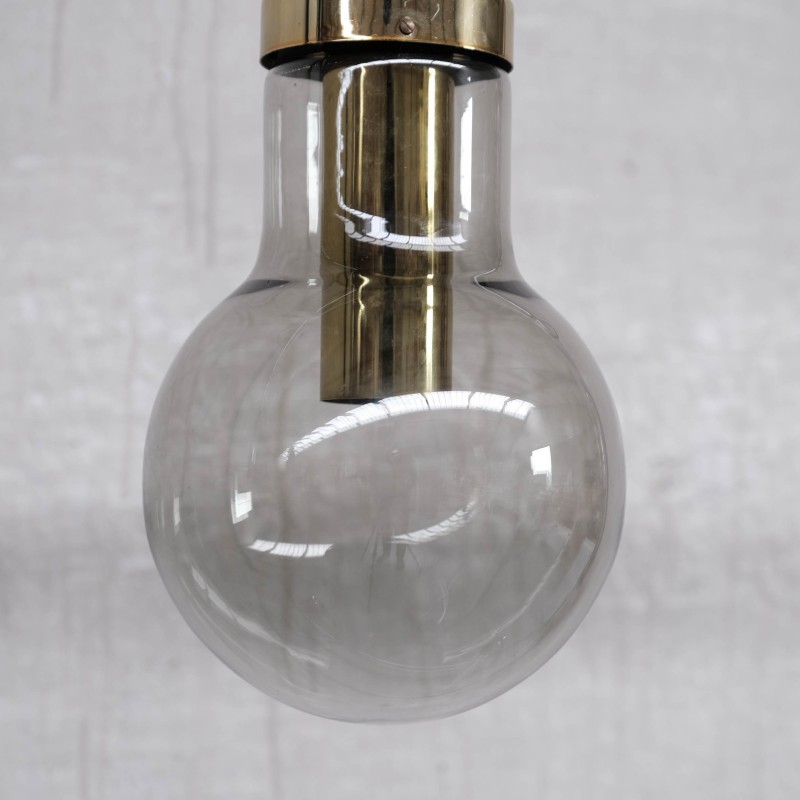 Mid-century smoked glass and brass pendant laps by Raak, Holland 1980s