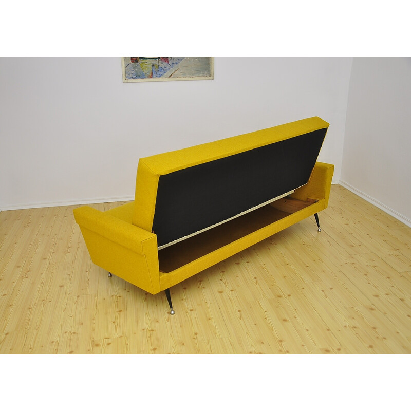 Vintage yellow sofa bed on metal legs, 1970s