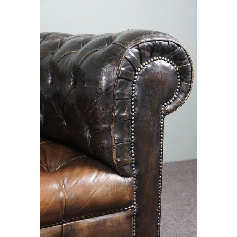 Vintage 3-Sitzer Chesterfield Sofa aus Rindsleder