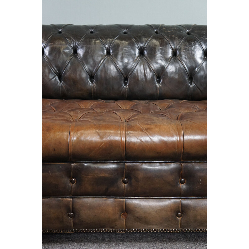 Vintage 3 seater cowhide leather Chesterfield sofa