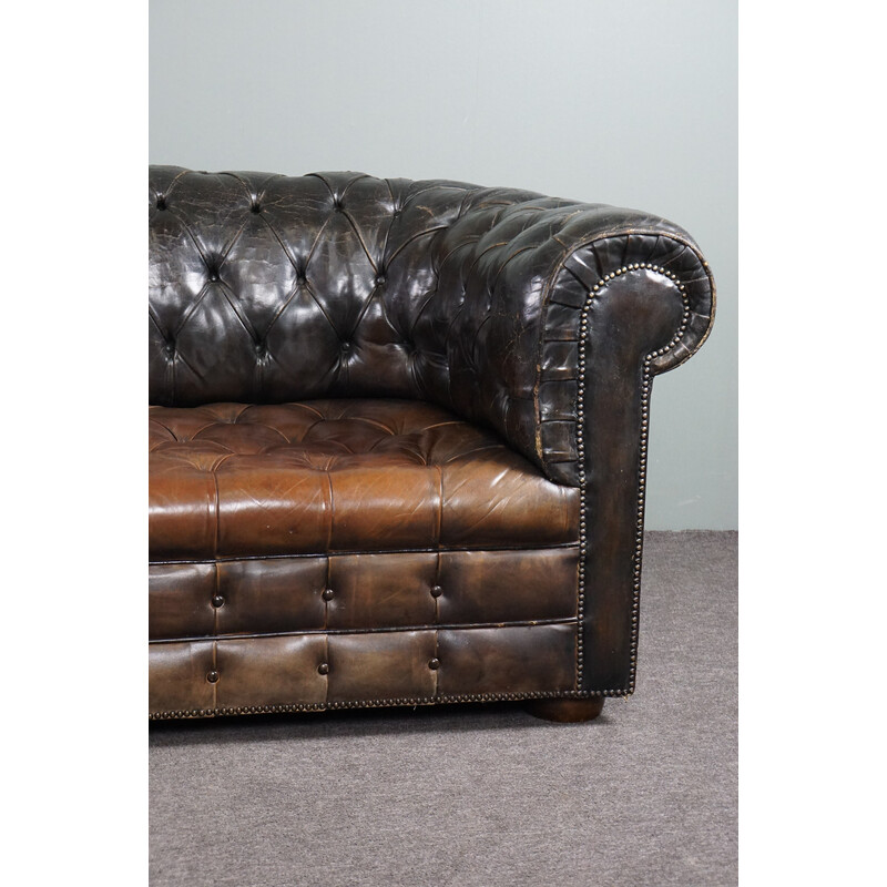 Divano Chesterfield vintage a 3 posti in pelle di vacchetta