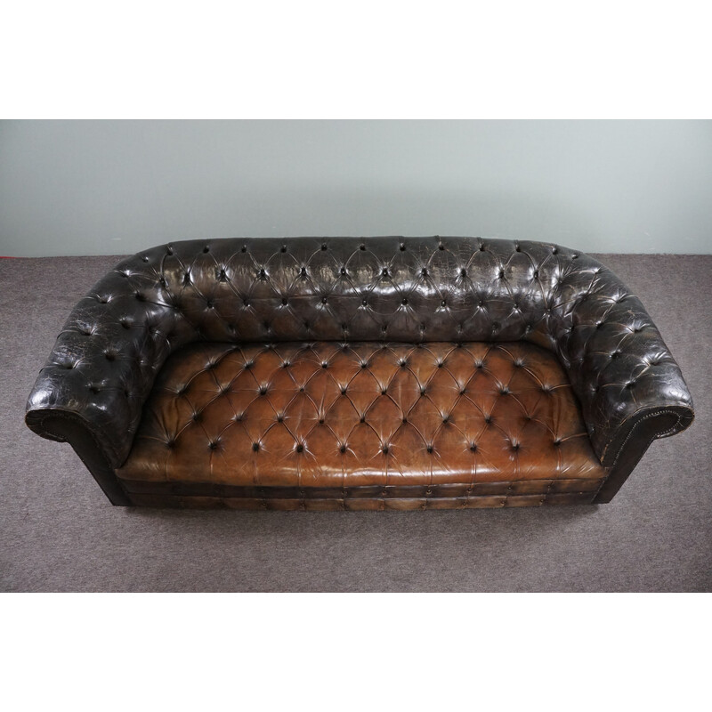 Vintage 3 seater cowhide leather Chesterfield sofa