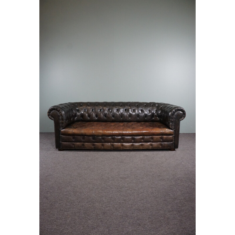 Vintage 3 seater cowhide leather Chesterfield sofa