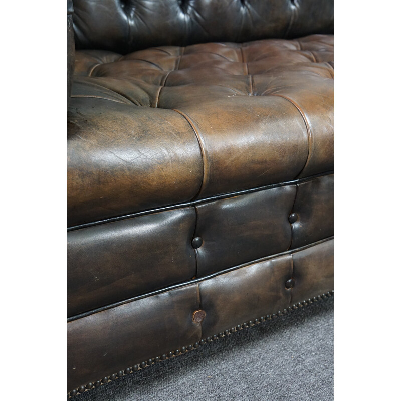 Canapé Chesterfield vintage 3 places en cuir de vachette