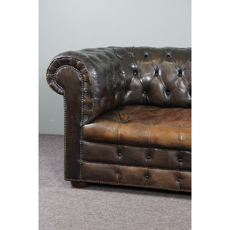 Vintage 3 seater cowhide leather Chesterfield sofa