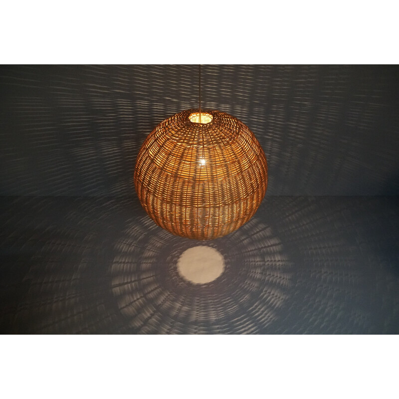 Vintage rotan globe hanglamp, 1960