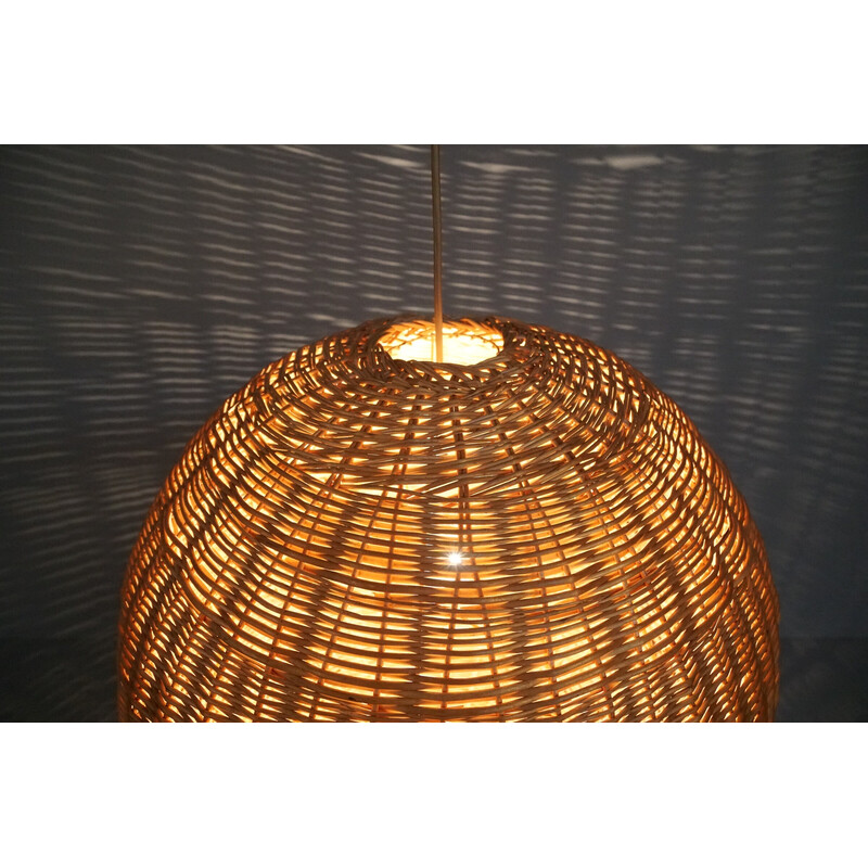 Vintage rattan globe pendant lamp, 1960s