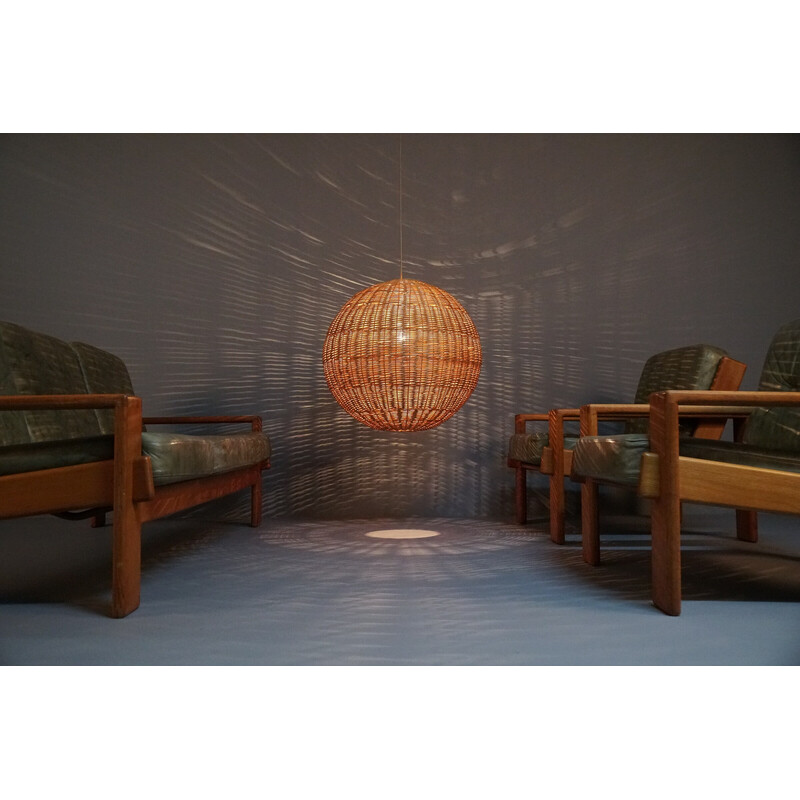 Vintage rattan globe pendant lamp, 1960s