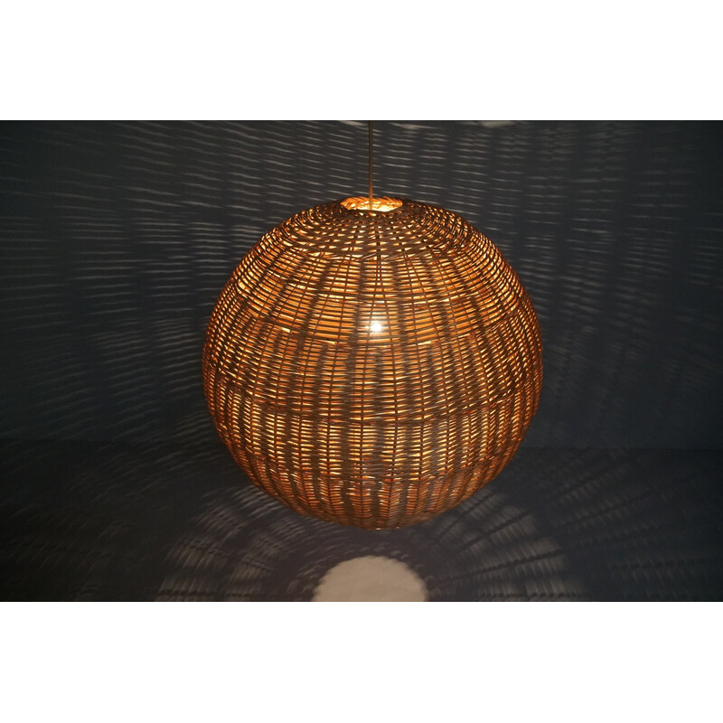 Vintage rotan globe hanglamp, 1960