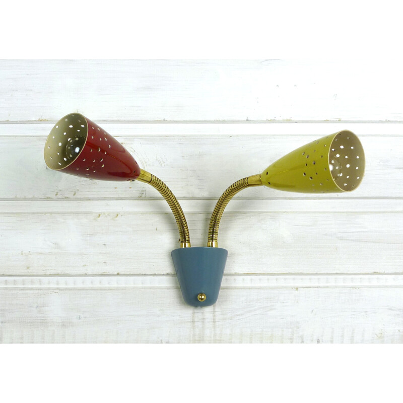 Small multicolored wall light with flexible arms - 1950s