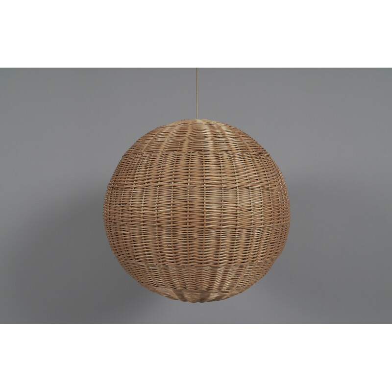 Vintage rattan globe pendant lamp, 1960s