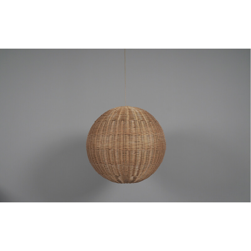 Vintage rattan globe pendant lamp, 1960s