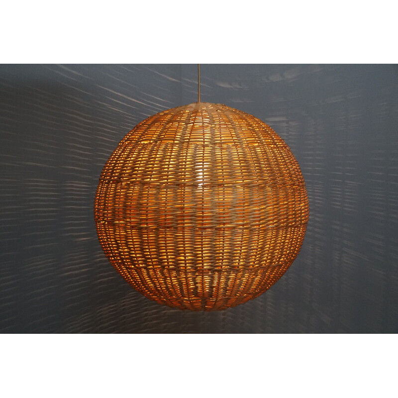 Vintage rotan globe hanglamp, 1960