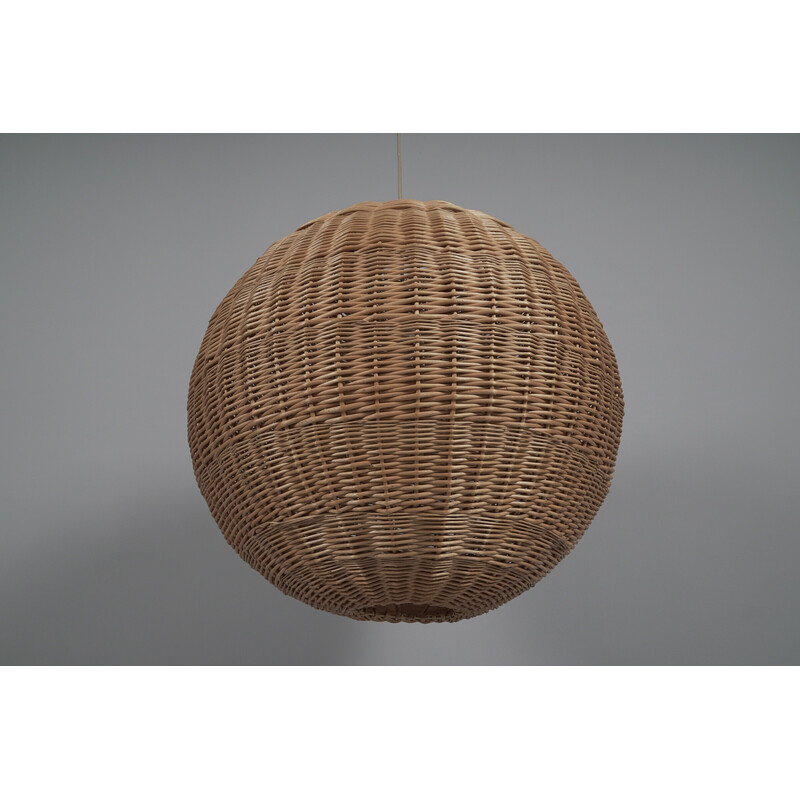 Vintage rattan globe pendant lamp, 1960s