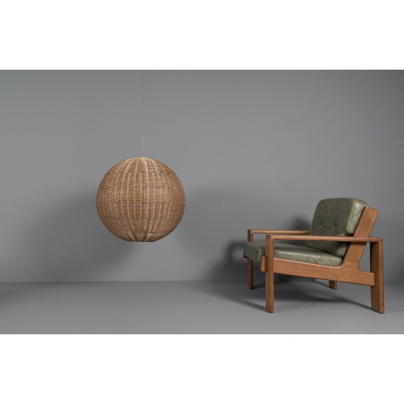 Vintage rattan globe pendant lamp, 1960s