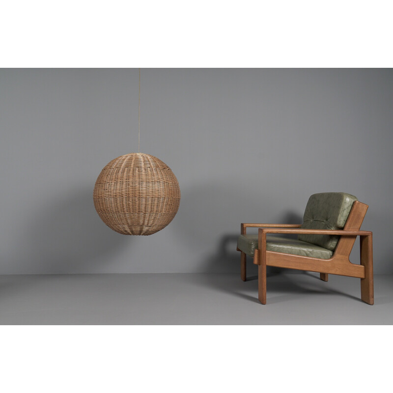 Vintage rotan globe hanglamp, 1960