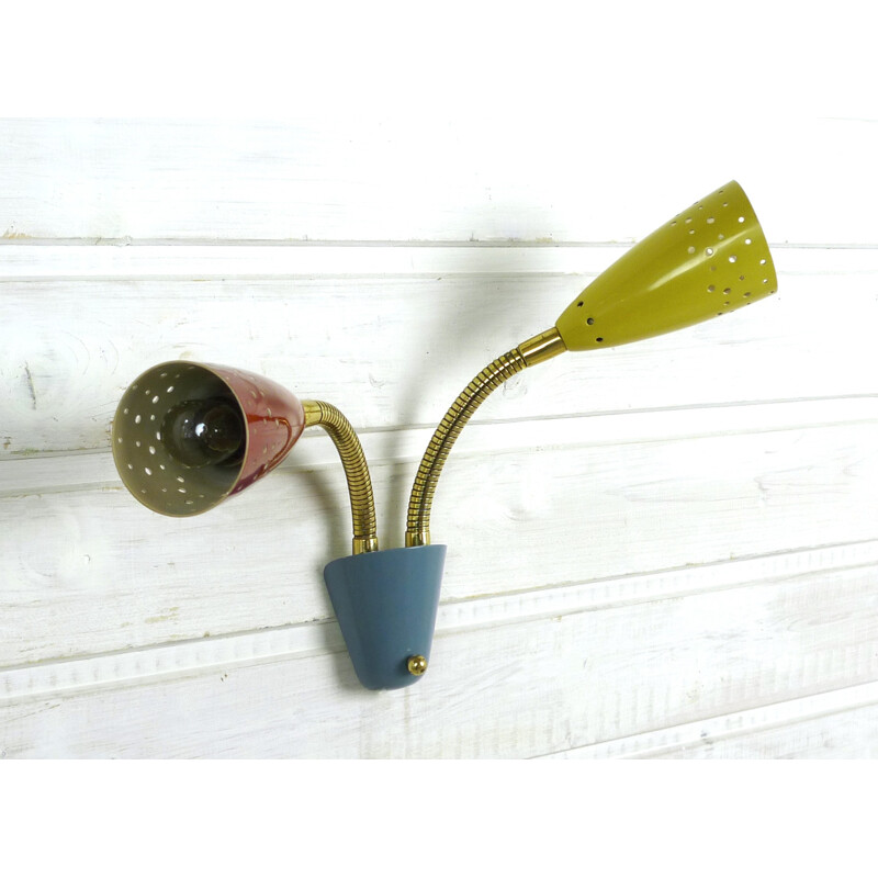 Small multicolored wall light with flexible arms - 1950s
