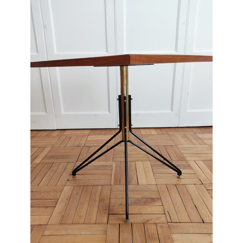 Vintage wood and brass side table, Italy 1960