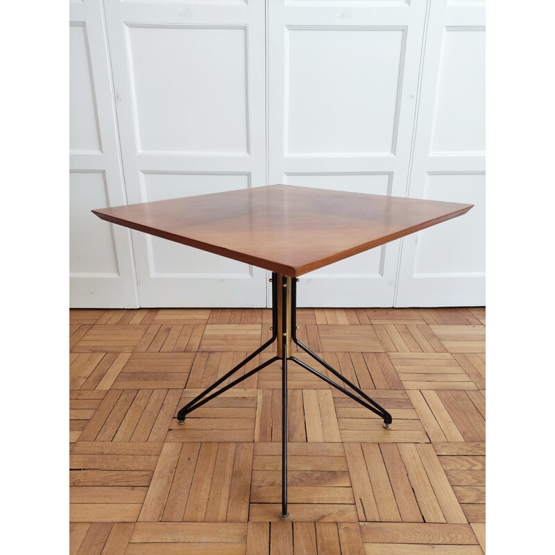 Table d'appoint vintage en bois et laiton, Italie 1960