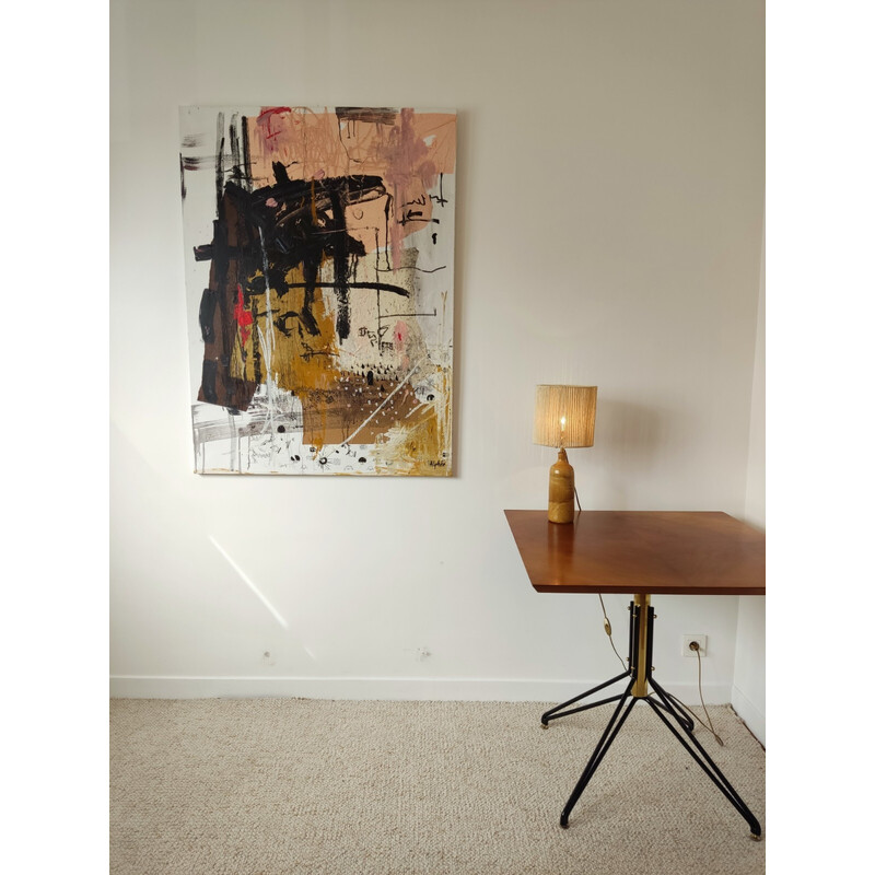 Vintage wood and brass side table, Italy 1960