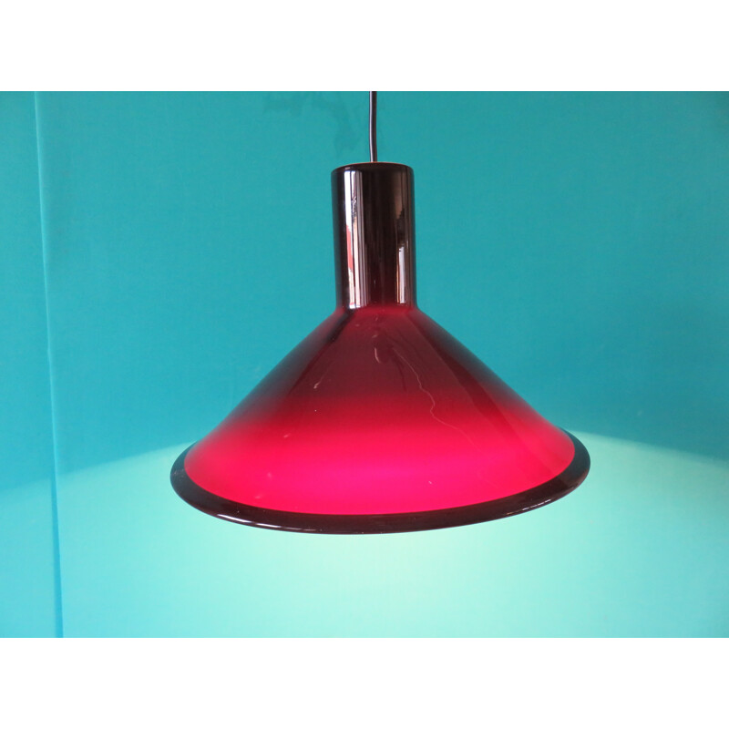 Glass hanging lamp in red-colored glass by Michael Bang - 1960s