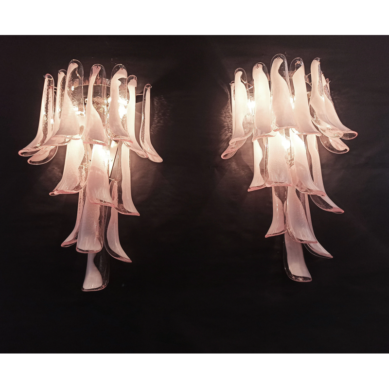 Pair of vintage Italian wall lamps in Murano glass