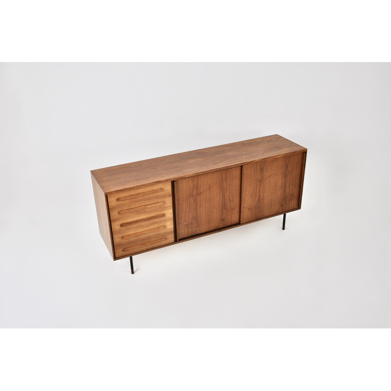 Vintage Italian wood sideboard with 2 sliding doors, 1960