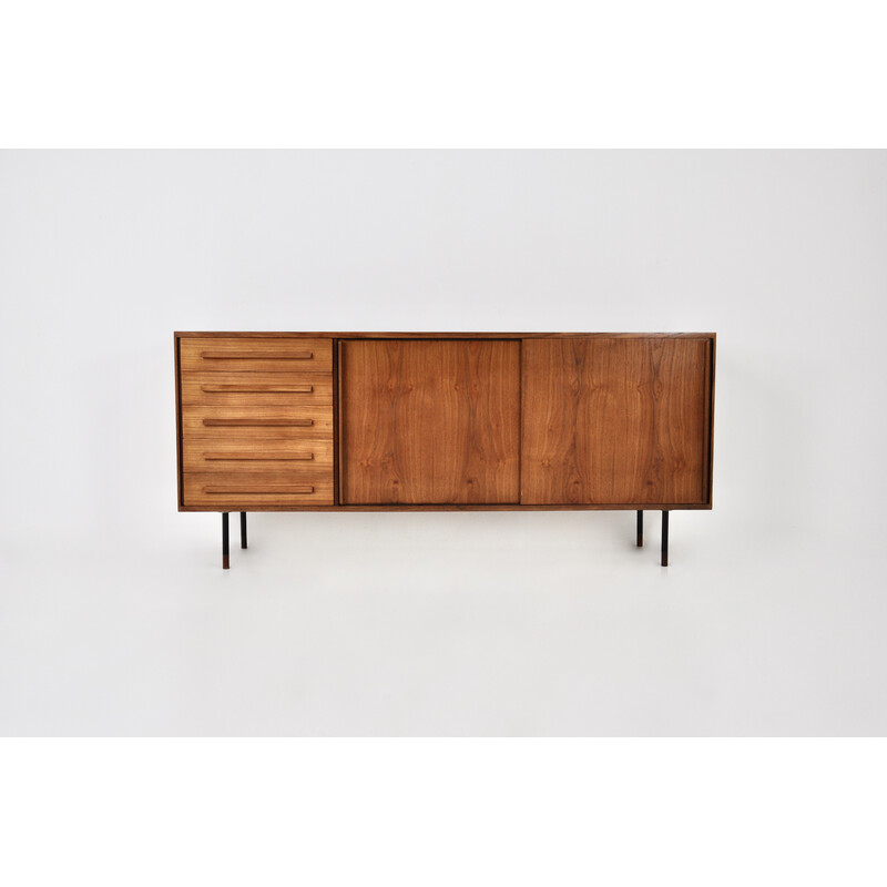 Credenza italiana d'epoca in legno con 2 ante scorrevoli, 1960