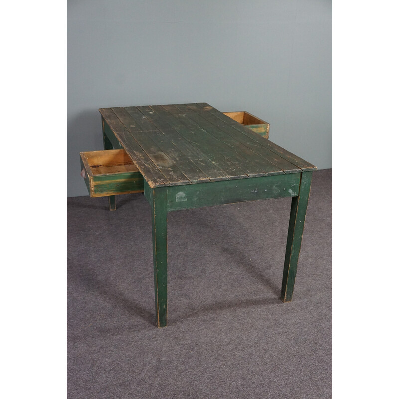 French vintage green pine farmhouse dining table