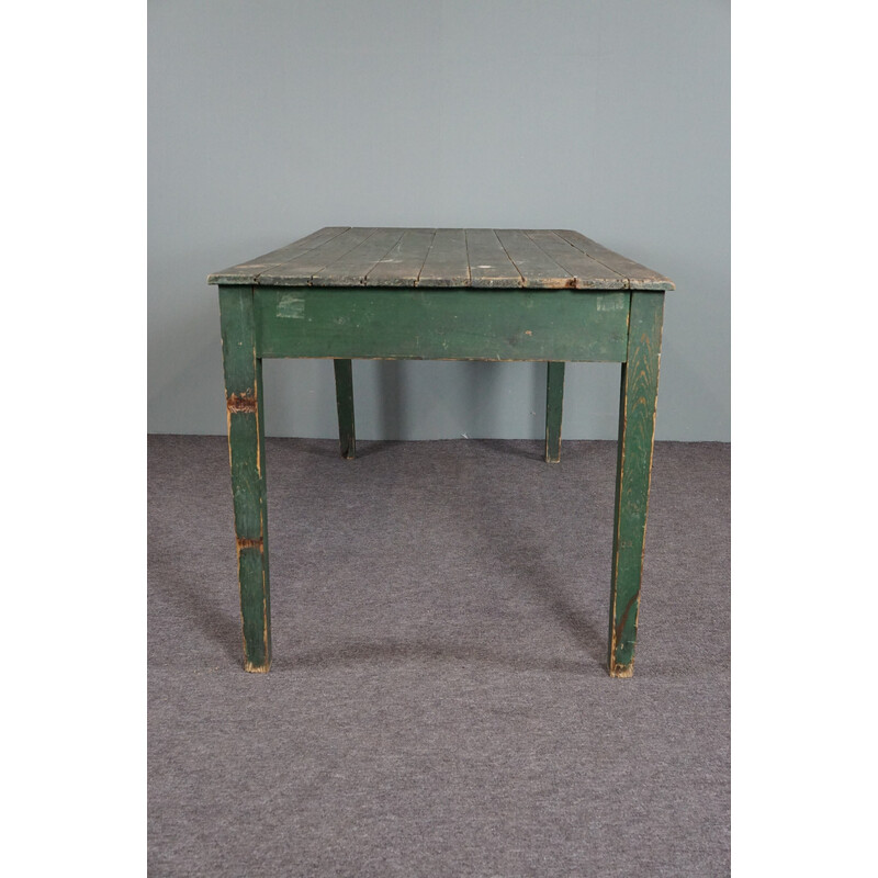 French vintage green pine farmhouse dining table