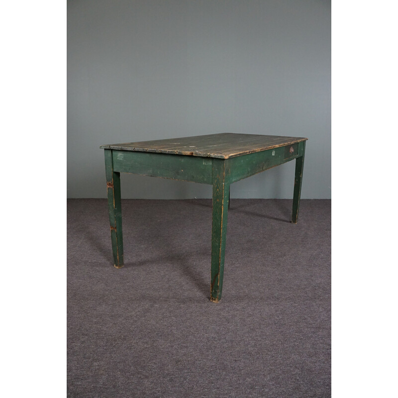 French vintage green pine farmhouse dining table