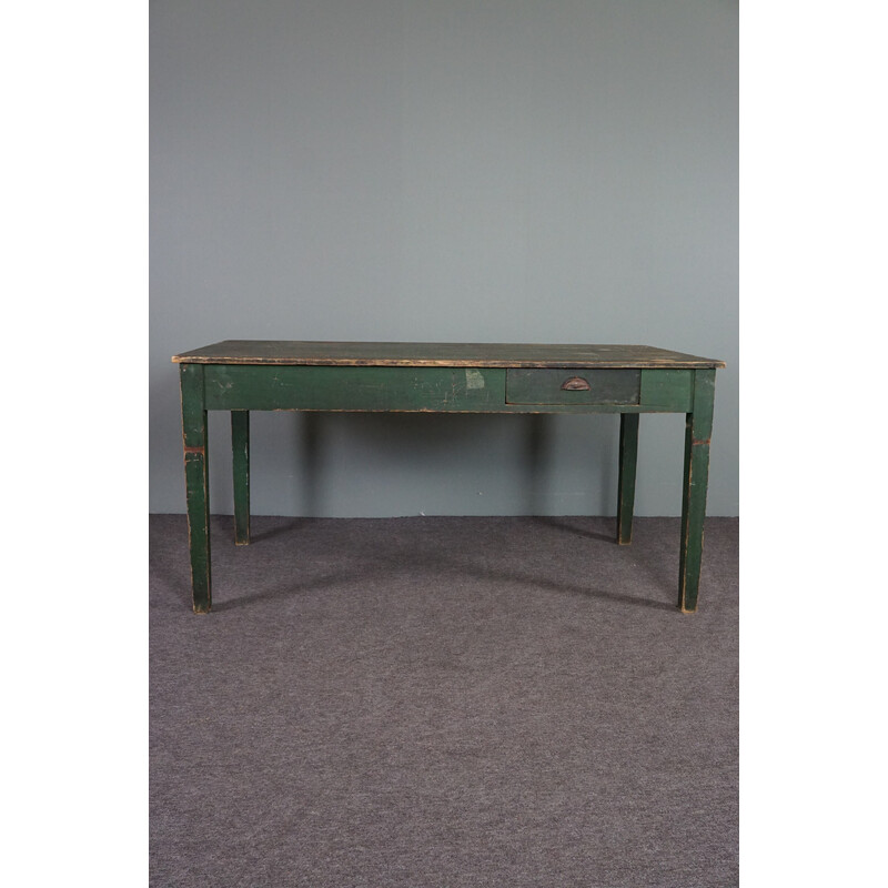 French vintage green pine farmhouse dining table