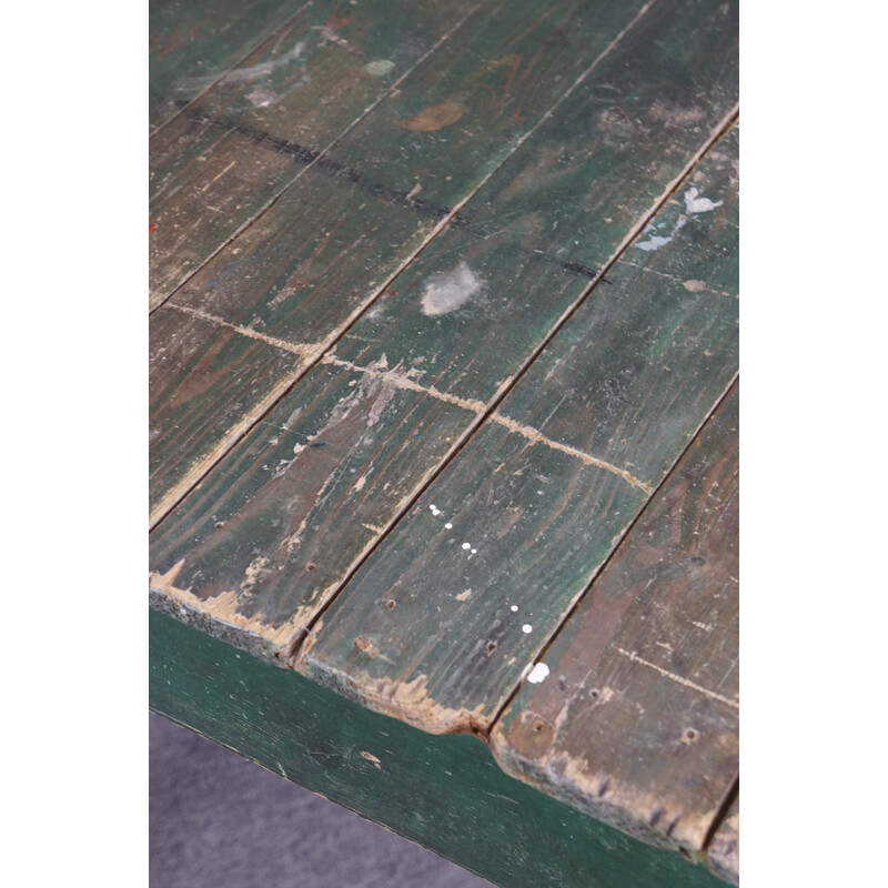 French vintage green pine farmhouse dining table