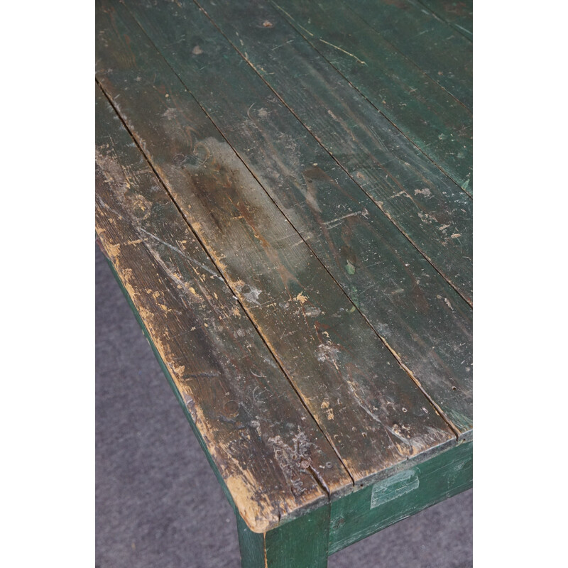 French vintage green pine farmhouse dining table