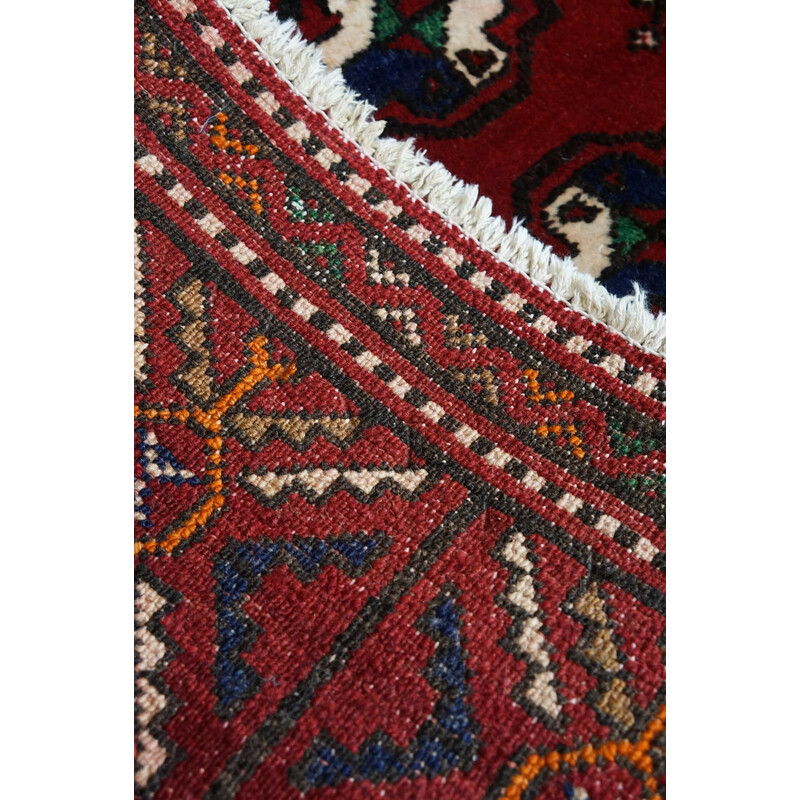 Vintage colorful hand-knotted oriental rug in pure virgin wool