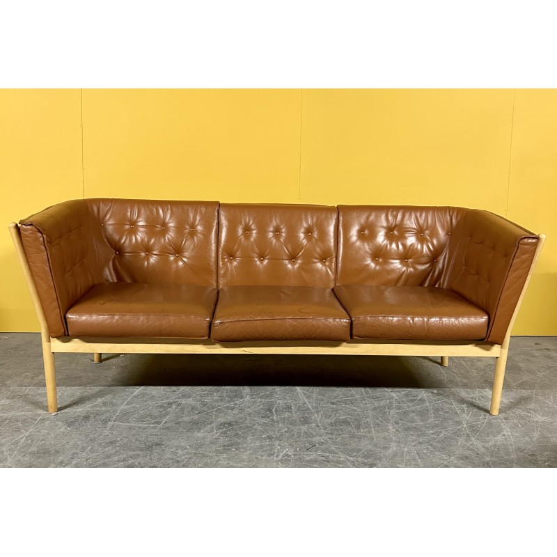 Danish vintage 3 seater cognac leather sofa model J148 by Erik Jorgensen