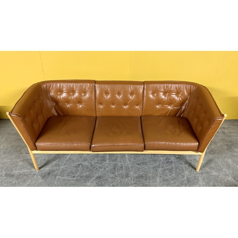 Danish vintage 3 seater cognac leather sofa model J148 by Erik Jorgensen