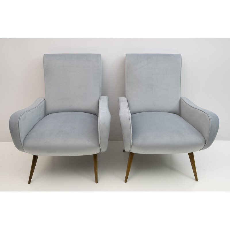 Pair of mid-century velvet armchairs "Lady" by Marco Zanuso, 1950s