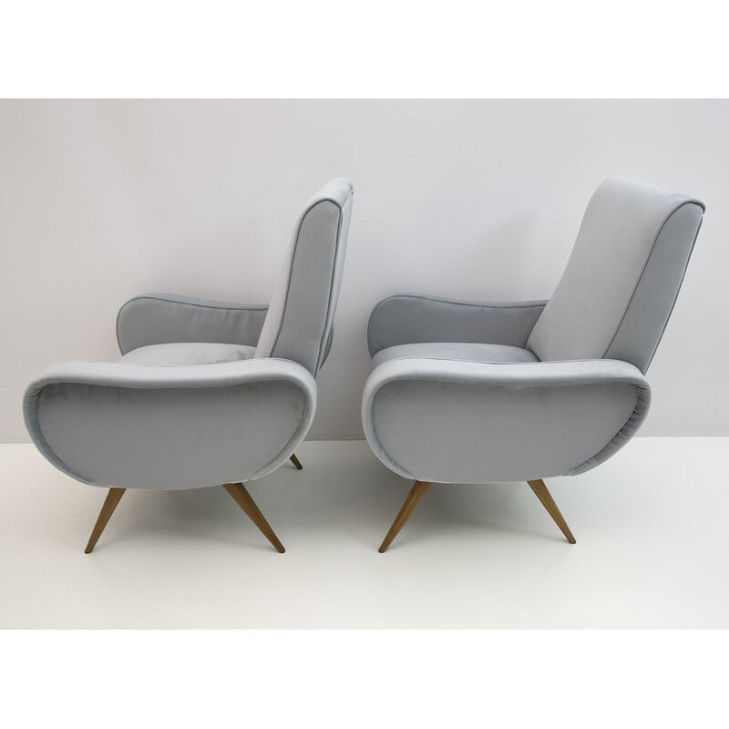 Paar fluwelen fauteuils "Lady" van Marco Zanuso uit het midden van de eeuw, jaren '50.