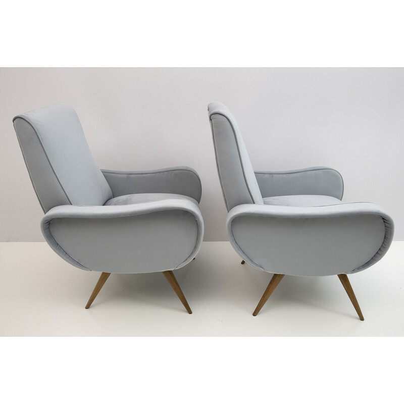Pair of mid-century velvet armchairs "Lady" by Marco Zanuso, 1950s
